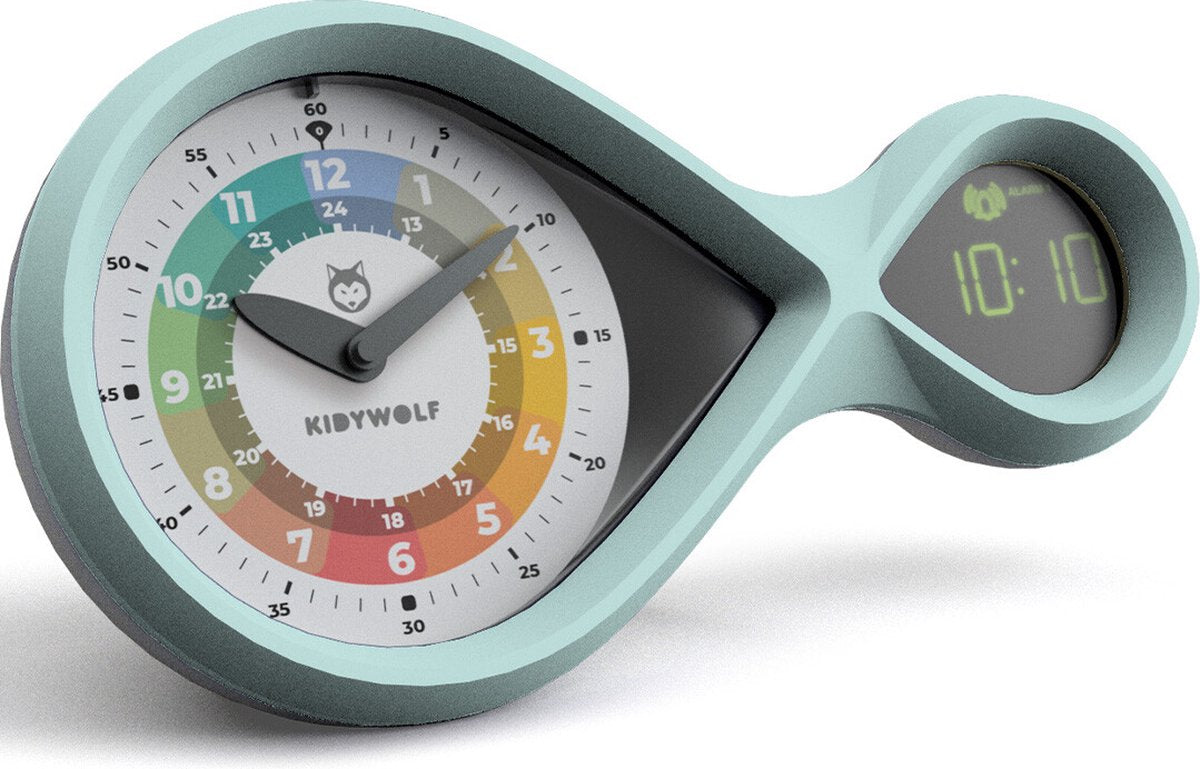 Kidywolf Kidyalarm Lernwecker grün – LED-Bildschirm, 3 Zifferblätter, Wecker-Schlummerfunktion, Nachtlampe, 6+