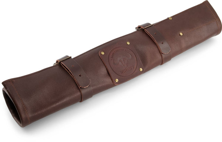 Witloft Messertasche mit 5 Fächern – Büffelleder – aufrollbare Messerrolle, Messermappe – tragbar mit Riemen – Schokolade