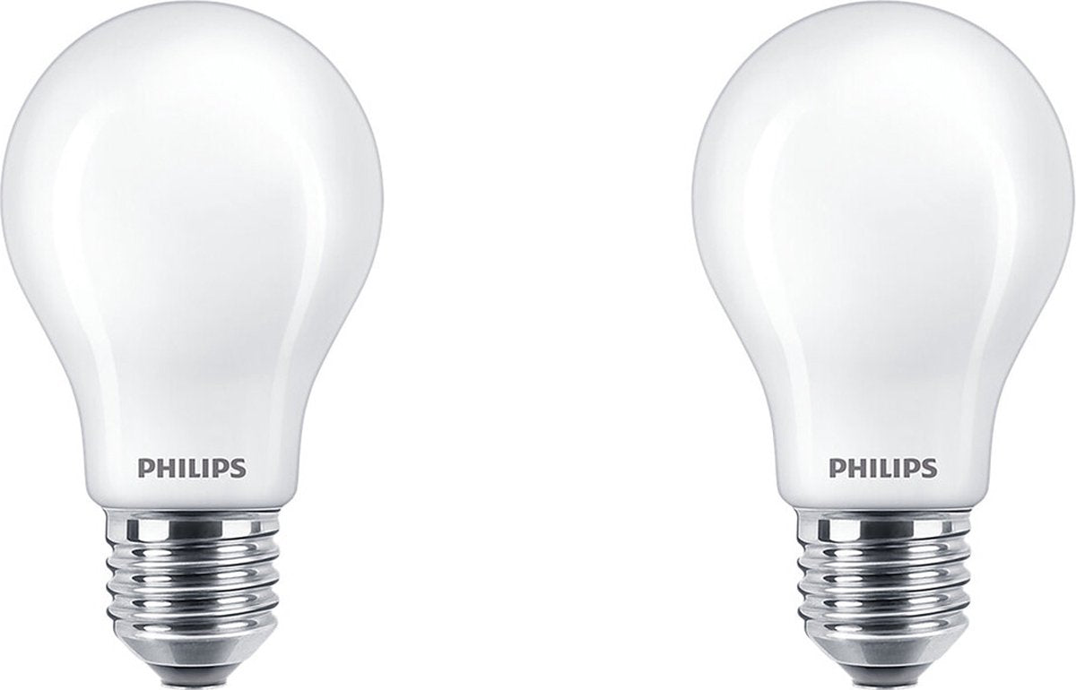 Philips LED-Lampe – Standardlampenform mit E27-Fassung – warmweißes Licht: 2700 K – 40 W – Milchglas – 2er-Pack