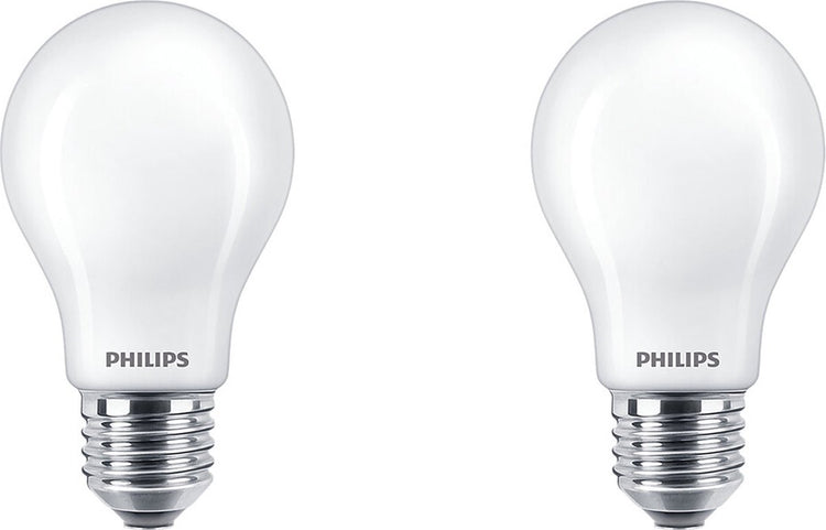 Philips LED-Lampe – Standardlampenform mit E27-Fassung – warmweißes Licht: 2700 K – 40 W – Milchglas – 2er-Pack