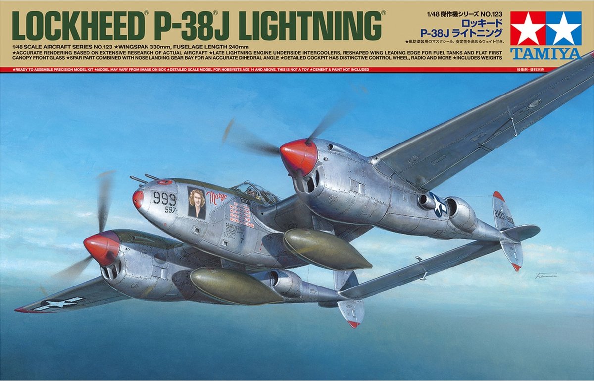 Tamiya Modellbausatz Militärfahrzeuge – 61123 US Lockheed P-38 J Lightning Plastic – 1:48 – Modellbau