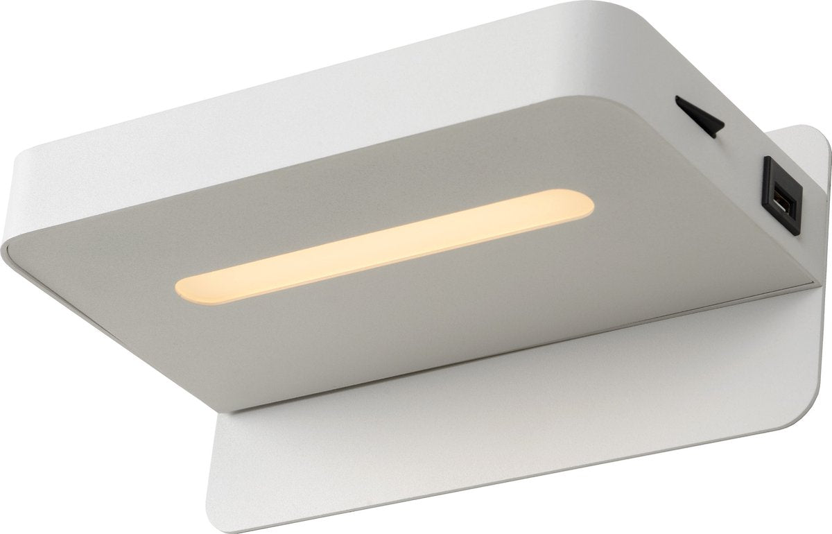 Lucide Atkin - Nachttischlampe Wandleuchte - LED - 1x6w 3000k - mit USB-Ladepunkt - weiß