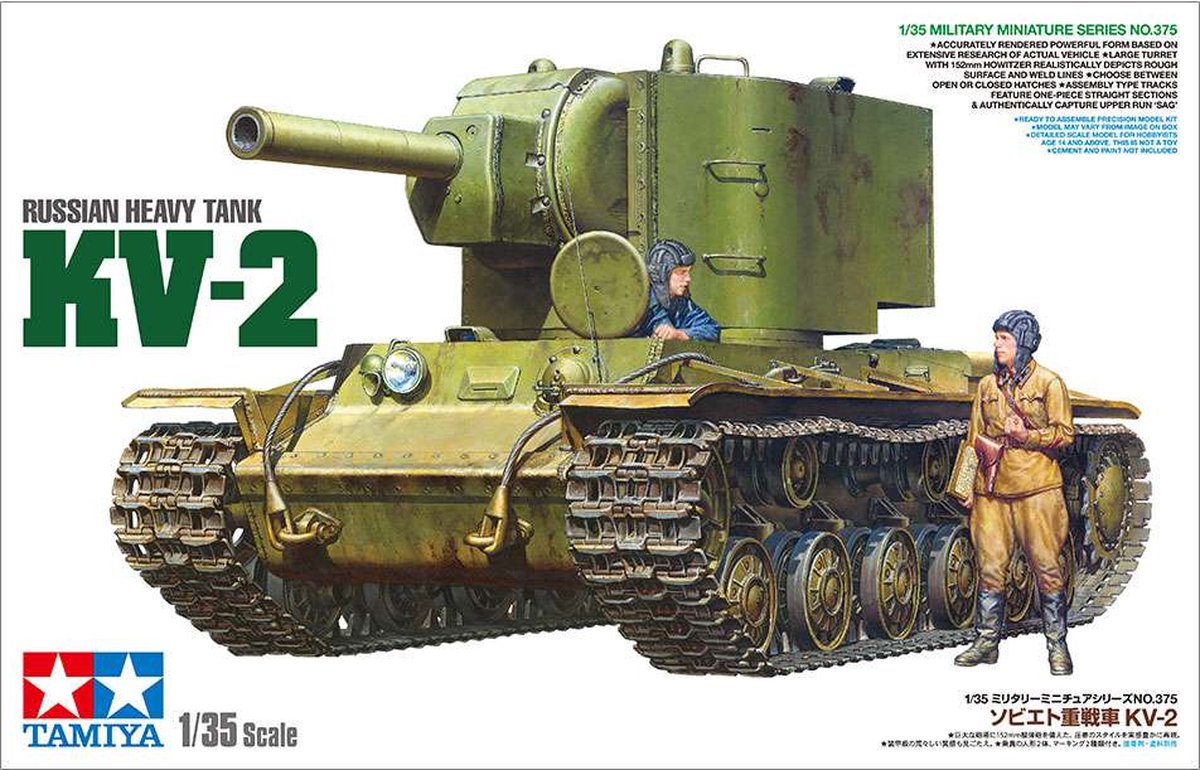 Tamiya Modellbausatz Militärfahrzeuge – 35375 Russischer schwerer Panzer KV-2 aus Kunststoff – 1:35 – Modellbau