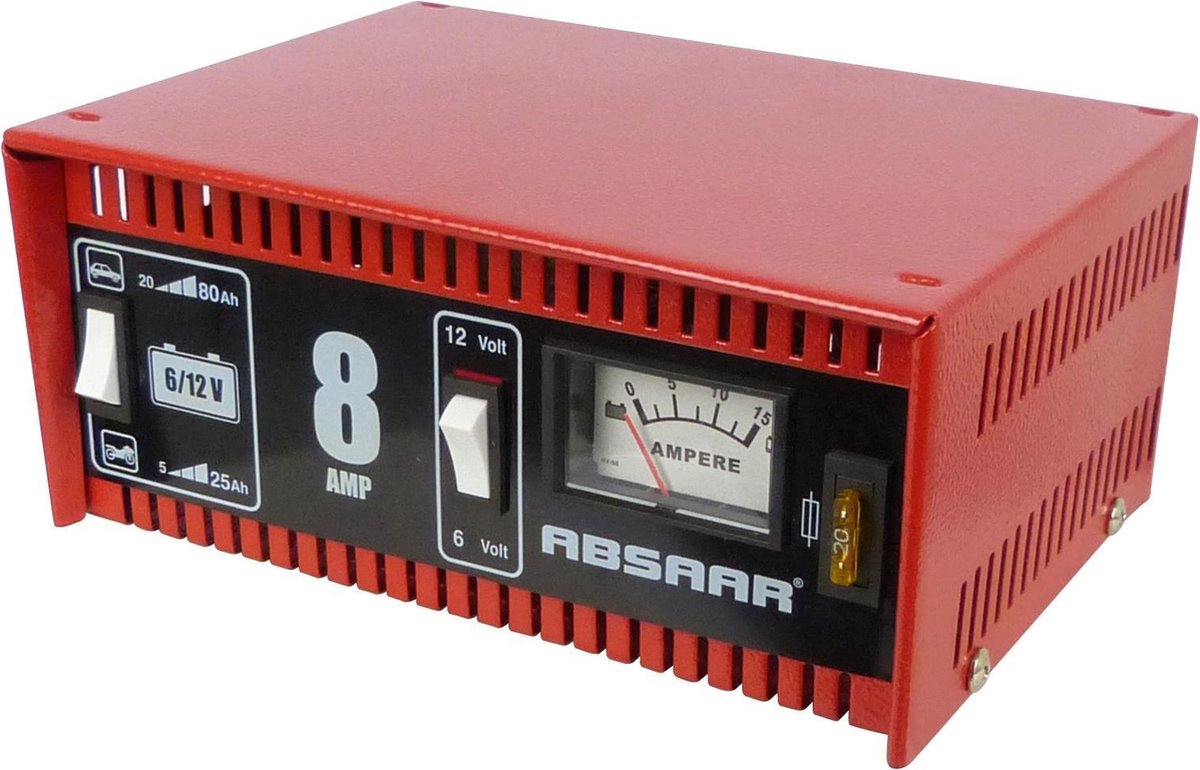 Absaar Batterieladegerät 6 12 V 8 A – für Auto und Motorrad – Metallgehäuse