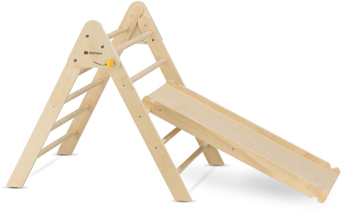 Deryan Luxus-Mini-Klettergerüst-Set – mit Rutsche – faltbar – Holz