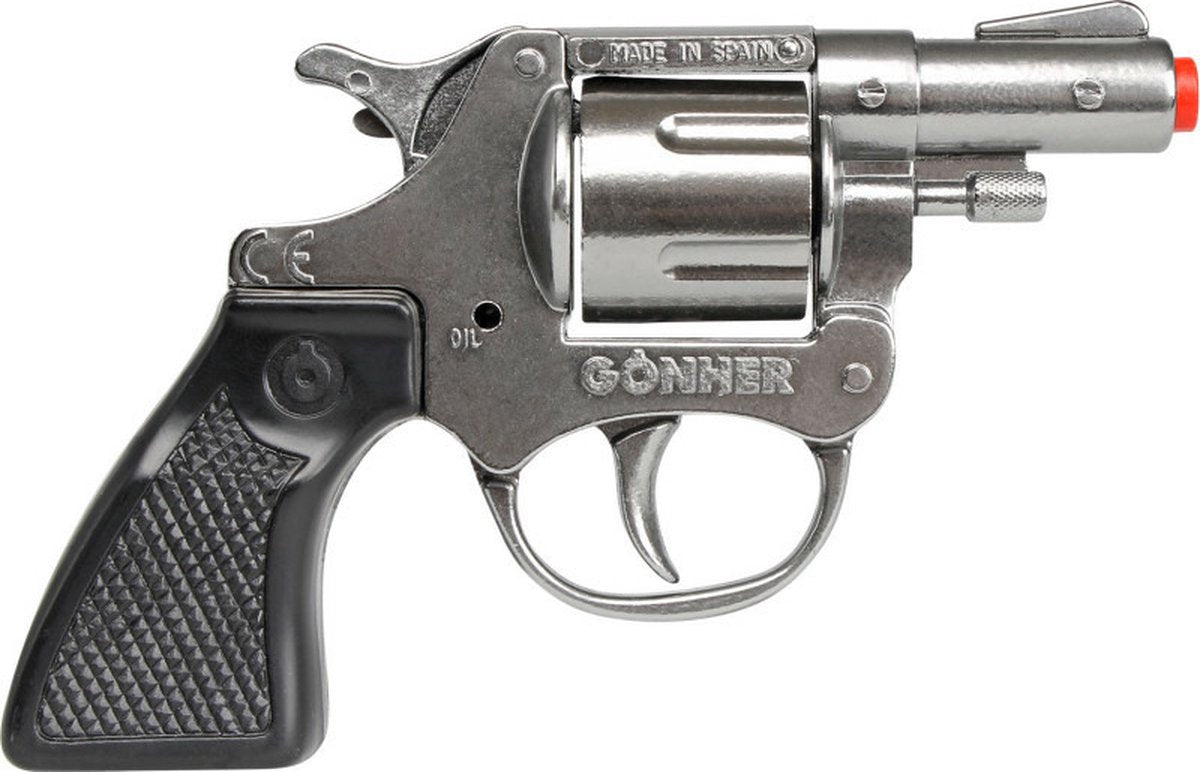 Gonher Gohner Polizeikostüm Spielzeug-Revolverpistole mit kurzem Lauf – Metall-Kunststoff – 8 Schuss