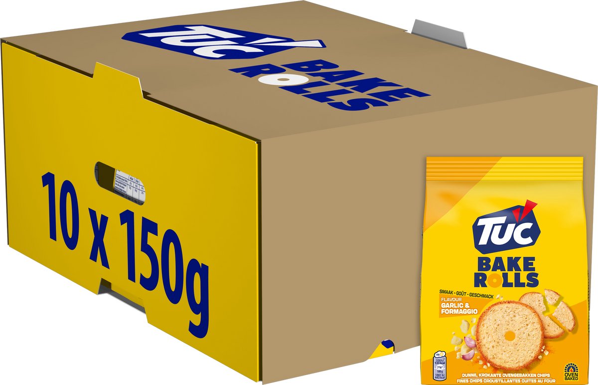 Tuc Bake Rolls Cracker Knoblauch Formaggio 10 x 150 g – für Getränke – Brezeln – Cracker – Snack – schön mit dem Film – Toast – Toasts – Salz