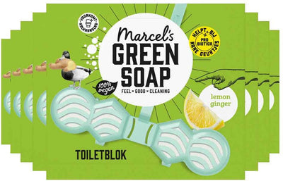 Toilettenblock aus grüner Seife von Marcel – Zitronen-Ingwer – 8 x 35 Gramm