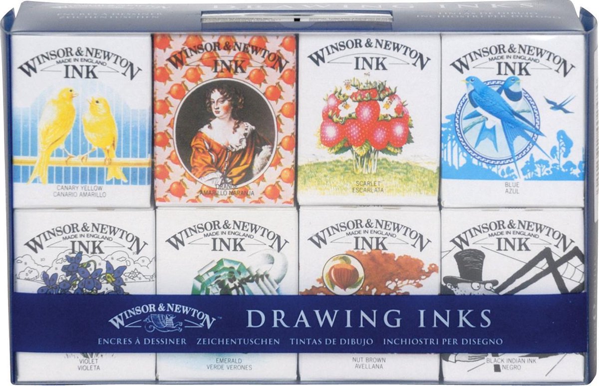 Winsor Newton 1090093 Zeichentintenset – Henry Ink Collection – 8 × 14 ml Zeichenfarben