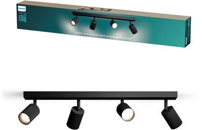 Philips Wyatt Aufbaustrahler – LED-Gu10-Fassung – ausrichtbar – 4 Lichtpunkte – Clickfix – Schwarz