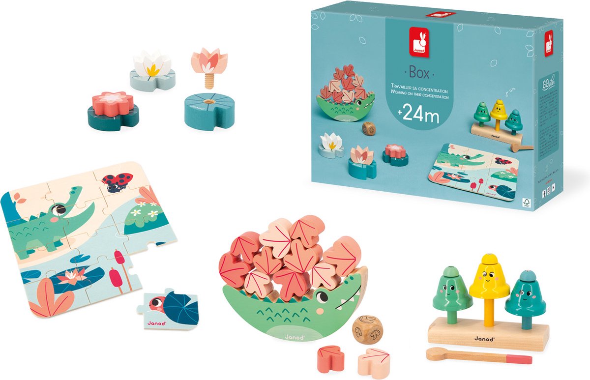 Janod – Box 24 Monate Konzentration – Spielset – 4 Spielzeuge