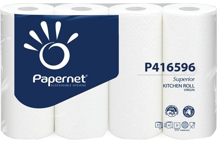 Papernet Küchenrolle Superior | 3-lagig | 51 Blatt | Packung mit 4 Rollen
