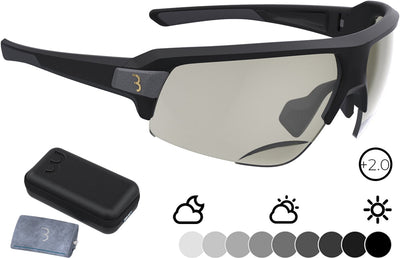 Bbb Cycling verschreibungspflichtige Fahrradbrille Impulse Reader PH – Fahrradbrille mit photochromatischen Gläsern – Fahrradbrille für Damen und Herren mit photochromatischen Korrektionsgläsern – Sportbrille mit Lesebereich +2,0 – mattschwarz – bsg-64ph