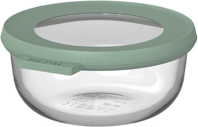 Mepal Lebensmittelbehälter aus Glas rund Cirqula – 350 ml – Lebensmittelbehälter aus Glas – hitzebeständig bis 550 °C. ohne Deckel – Meal-Prep-Behälter – nordischer Salbei