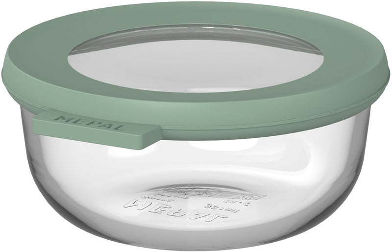 Mepal Lebensmittelbehälter aus Glas rund Cirqula – 350 ml – Lebensmittelbehälter aus Glas – hitzebeständig bis 550 °C. ohne Deckel – Meal-Prep-Behälter – nordischer Salbei