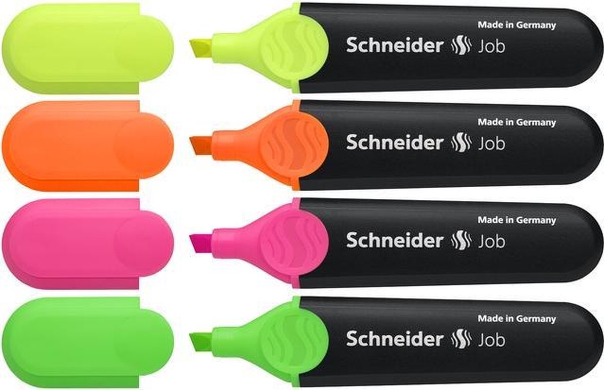 Schneider Stationery Schneider Textmarker – Textmarker – Job – sortiert 4 Stück – Meißelspitze – S-1500