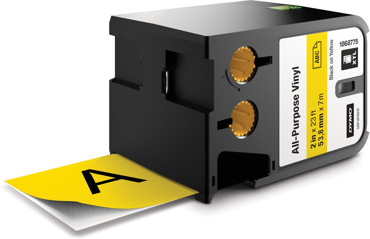 Dymo xtl multifunktionale Vinyletiketten | 54mm x 7m | Schwarz auf Gelb