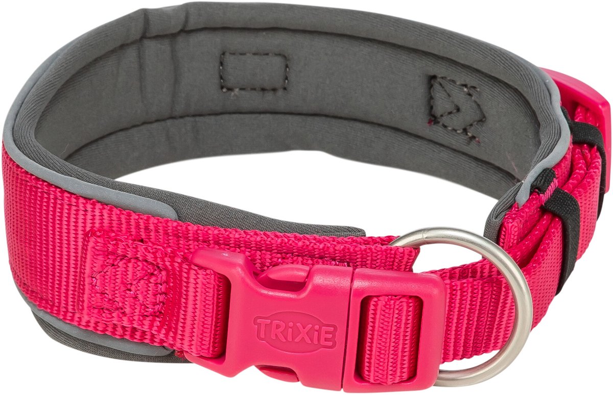 Trixie Hundehalsband – extra breit fuchsia 27–35 cm – reflektierender Polyester-Halbslip