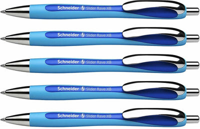 Schneider Schreibgeräte Schneider Kugelschreiber – Slider Rave – Feder xb – Strichstärke 1,4 mm – blau – 5 Stück – S-132503-5