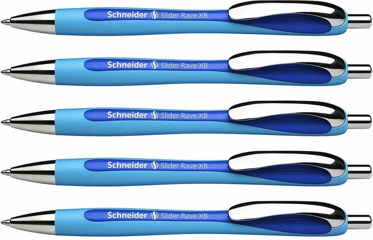 Schneider Schreibgeräte Schneider Kugelschreiber – Slider Rave – Feder xb – Strichstärke 1,4 mm – blau – 5 Stück – S-132503-5