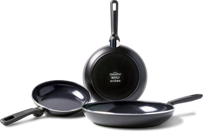 Greenpan Memphis Bratpfannenset 3-teilig – 20 24 28 cm – PFAS-freie Antihaftbeschichtung – Induktionspfannenset – Keramikpfanne – ofenfest bis 160 °C – Kaltgriffe – Schwarz