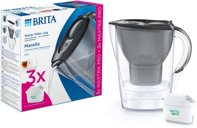 Brita - Wasserfilterkanne - Marella Cool - 2,4l - Grau - inkl. 3 Maxtra Pro All-in-1-Wasserfilterkartuschen – Vorteilspack