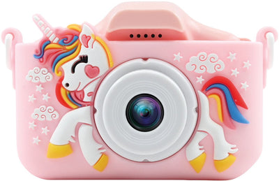 Vision Products Digitale Kinderkamera mit Silikon-Schutzhülle, Platz für 4–10 Jahre, mit Selfie-Spielen – Foto-Video – Pink