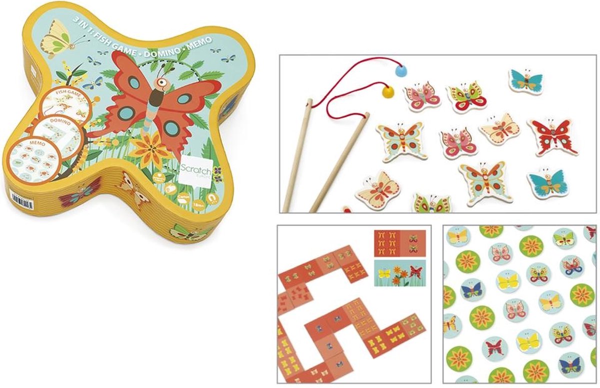 3-in-1-Schmetterlingsspiel zum Rubbeln – Schmetterlinge fangen, Dominosteine und Gedächtnis – 18 Monate