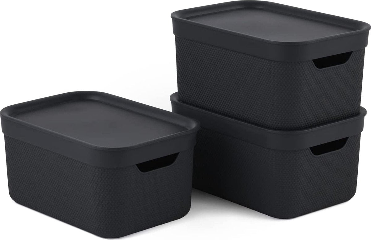Rotho Jive Aufbewahrungsboxen 3er Set Aufbewahrungsboxen 5l mit Deckel, Kunststoff (PP recycelt), dunkelgrau, 3x5l (26,5 x 18,5 x 13,2 cm)