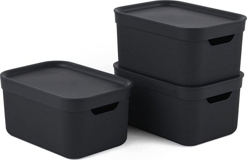 Rotho Jive Aufbewahrungsboxen 3er Set Aufbewahrungsboxen 5l mit Deckel, Kunststoff (PP recycelt), dunkelgrau, 3x5l (26,5 x 18,5 x 13,2 cm)