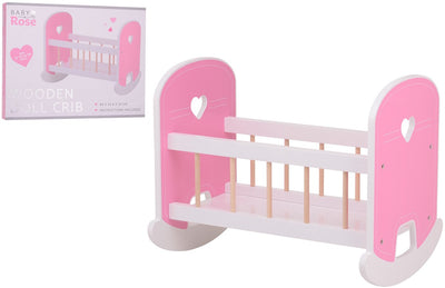 Johntoy Puppenwiege aus Holz, Babyrose, Schaukelwiege, Spielzeugbett.