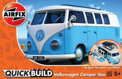 Airfix Modellbausatz Auto – J6024 Quickbuild Volkswagen VW Camper Bus – blau – weißer Kunststoff – Modellbau
