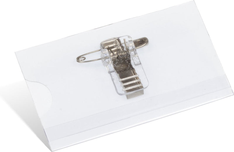 Kangaro-Namensschild – 40 x 75 mm – mit Clip, Pin und Einsteckkarten weiß – Box 24 Stück – k-44100