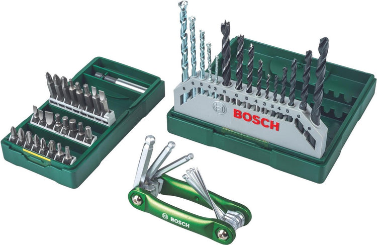 Bosch x-line Bohrerset – 41-teilig – für Holz, Metall und Stein – mit multifunktionalem Innensechskantschlüsselsatz