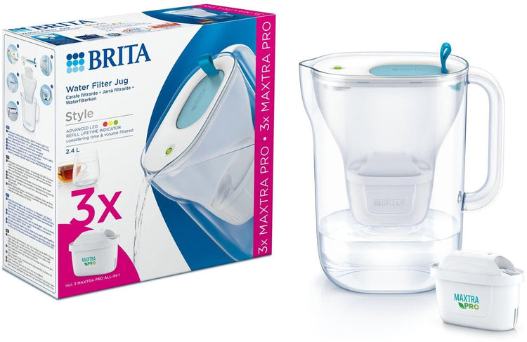 Brita - Wasserfilterkanne - Style Cool - 2,4l - Blau - inkl. 3 Maxtra Pro All-in-1-Filterkartuschen – Vorteilspack