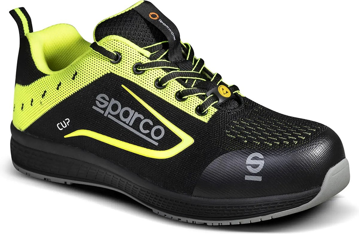 Sparco Cup Nurburg – leichter S1P-Sicherheitsschuh mit atmungsaktivem Jacquard und sportlichem Stil – Schwarz 39