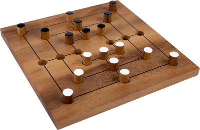 Engelhart Nine Men Morris – Holzbrettspiel – Akazienholz – 18 Spielfiguren – große Größe – Strategiespiel –