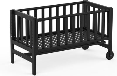 Geuther Betty Beistellbett, Beistellbett, Kinderbett – mit Rollen – 45x90 cm – Babybett bis 9 kg – massives Buchenholz – schwarz