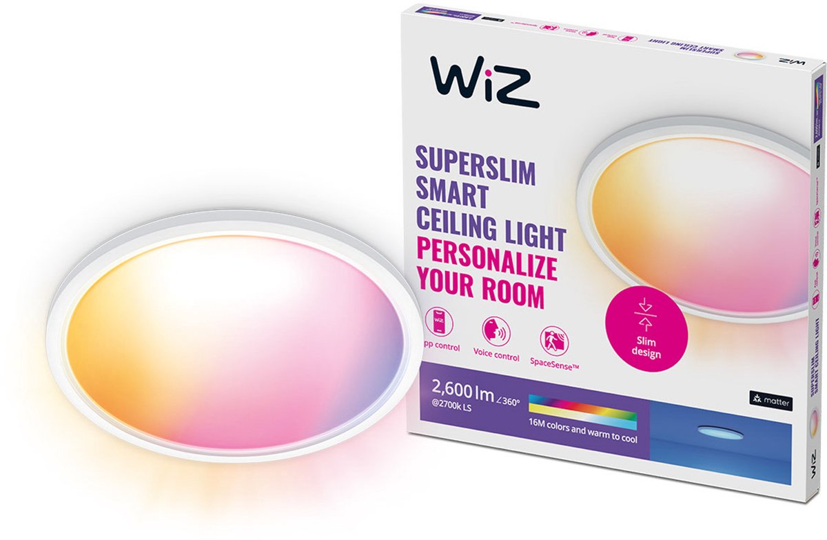 Wiz Deckenleuchte superschlank – Durchmesser: 43 cm – farbiges und weißes Licht – intelligente LED-Beleuchtung – integrierte LED – 22 W – weiß – WLAN
