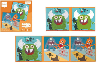 Magnetisches Rubbel-Rätselbuch zum Mitnehmen – Monster – 2 magnetische Rätsel mit je 20 Teilen – 3+