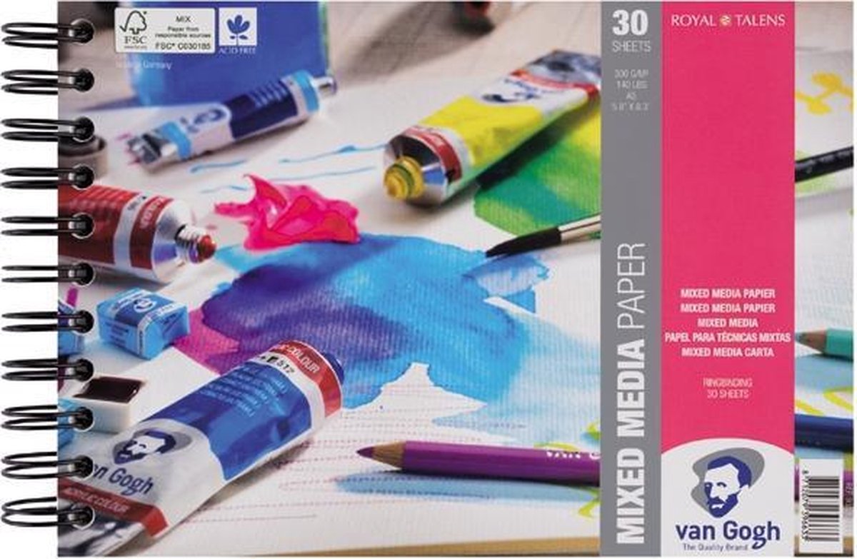 Van Gogh-Block mit Spiralbindung und Mix-Media-Papier, 30 Blatt, 300 g, Größe 21 x 14,8 cm (A5)
