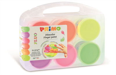 Primo - Fingerfarbe Fluor 6 Dosen im Karton (6x100gr)