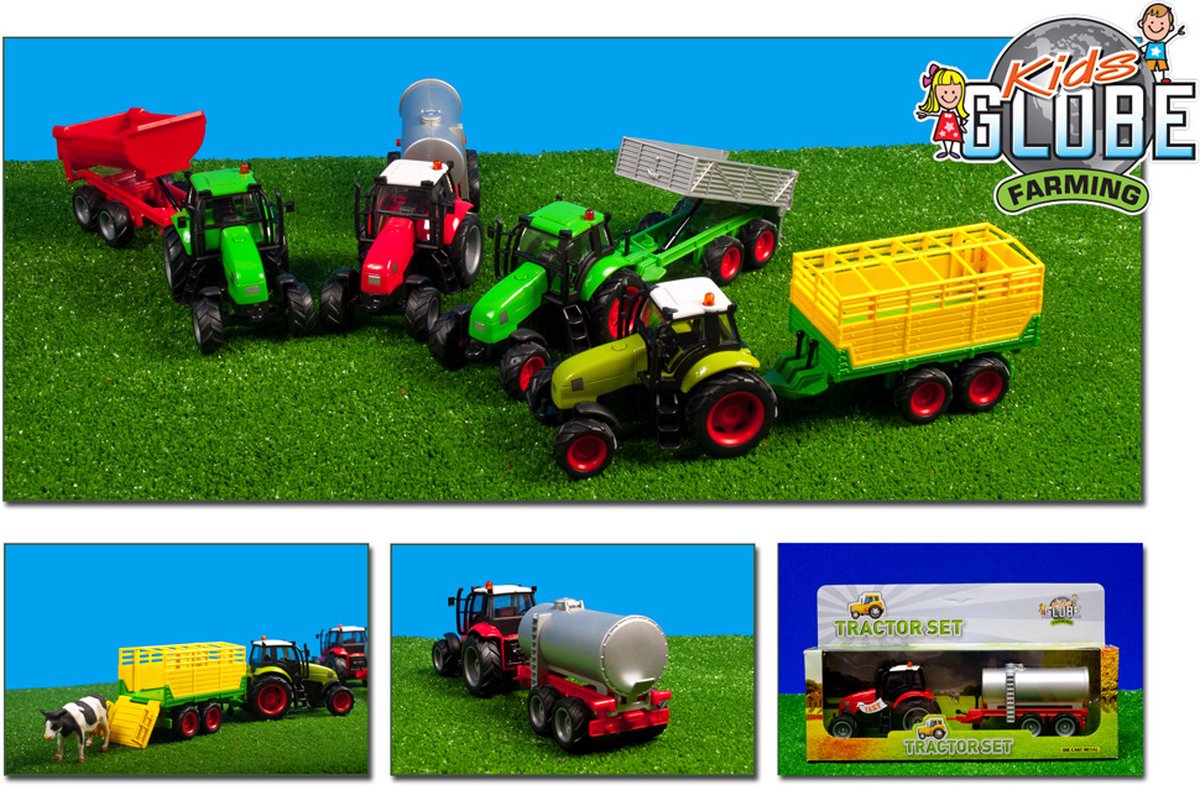 Kids Globe Globe Traktor mit Anhängerleuchten 1:32