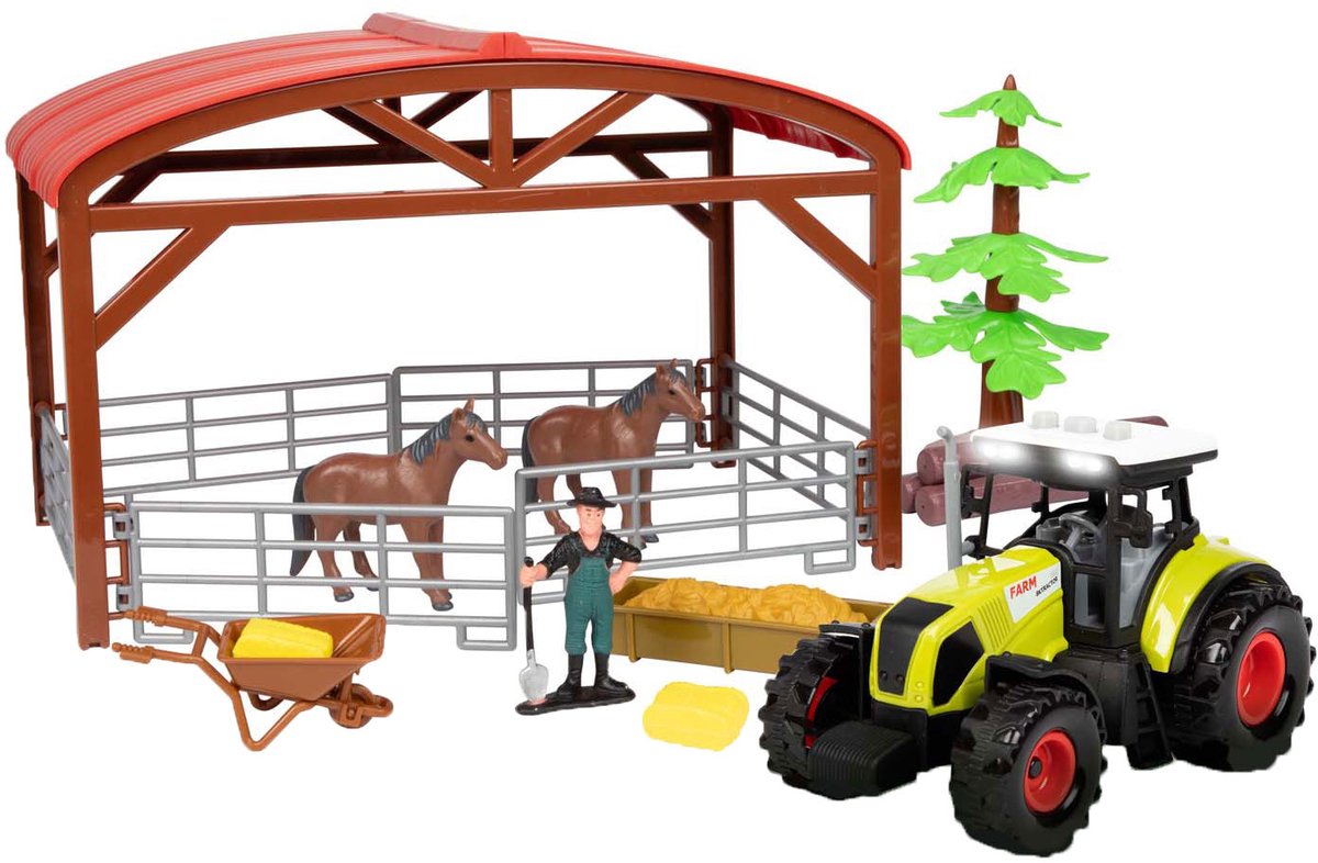 Toi-Toys Ackers Ville Horse Stall mit Traktorlicht und Soundspiel-Set, 14dlg.
