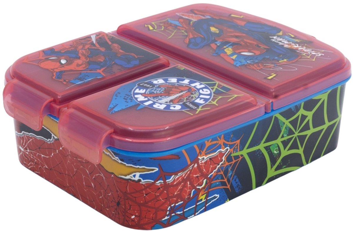 Stor s.l. Spiderman Lunchbox Kind – Lunchbox mit 3 Fächern – 900 ml – BPA-frei – robust, auslaufsicher – Marvel-Design