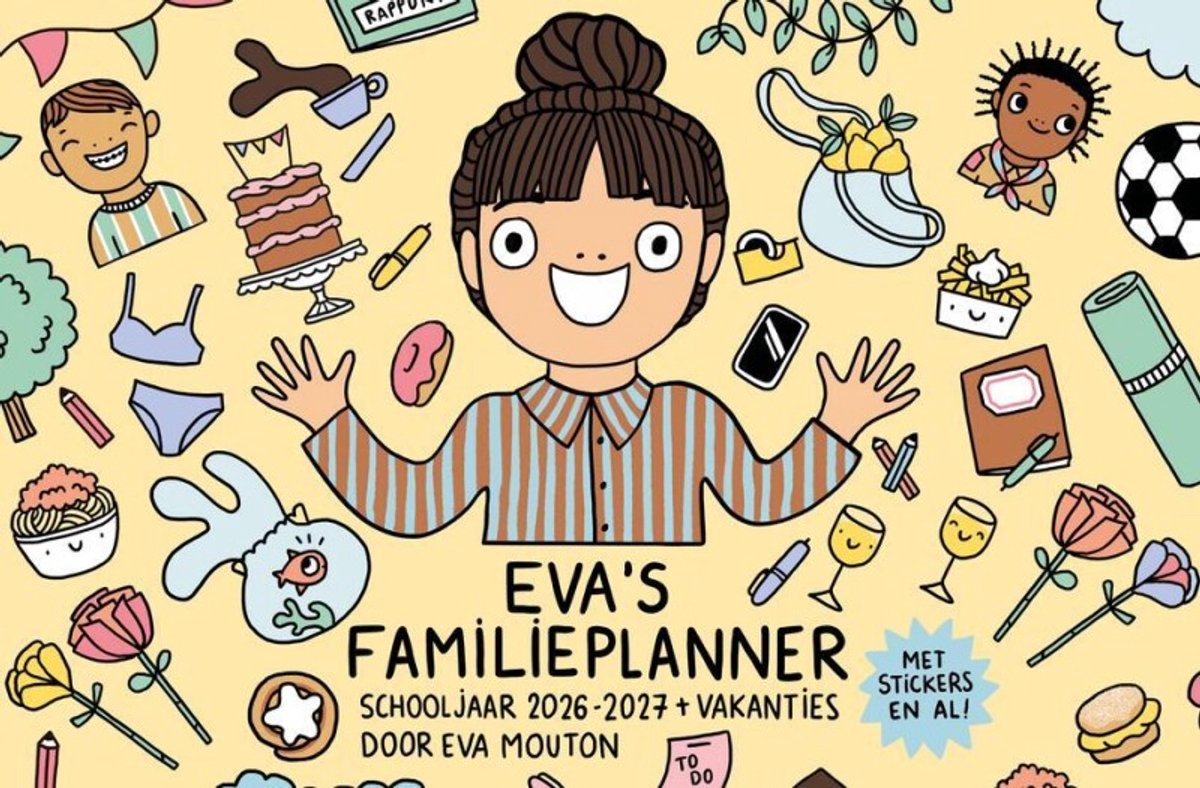 Borgerhoff Lamberigts Evas Familienplaner 2026–2027 – Wochenplaner für 5 Personen mit Aufklebern und zusätzlichen Spalten
