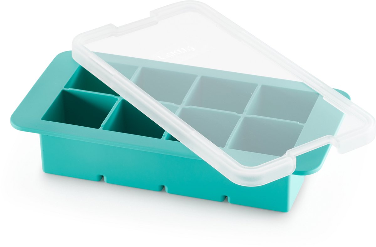 Lékué Eiswürfelform XL mit Deckel - quadratisch - Türkis
