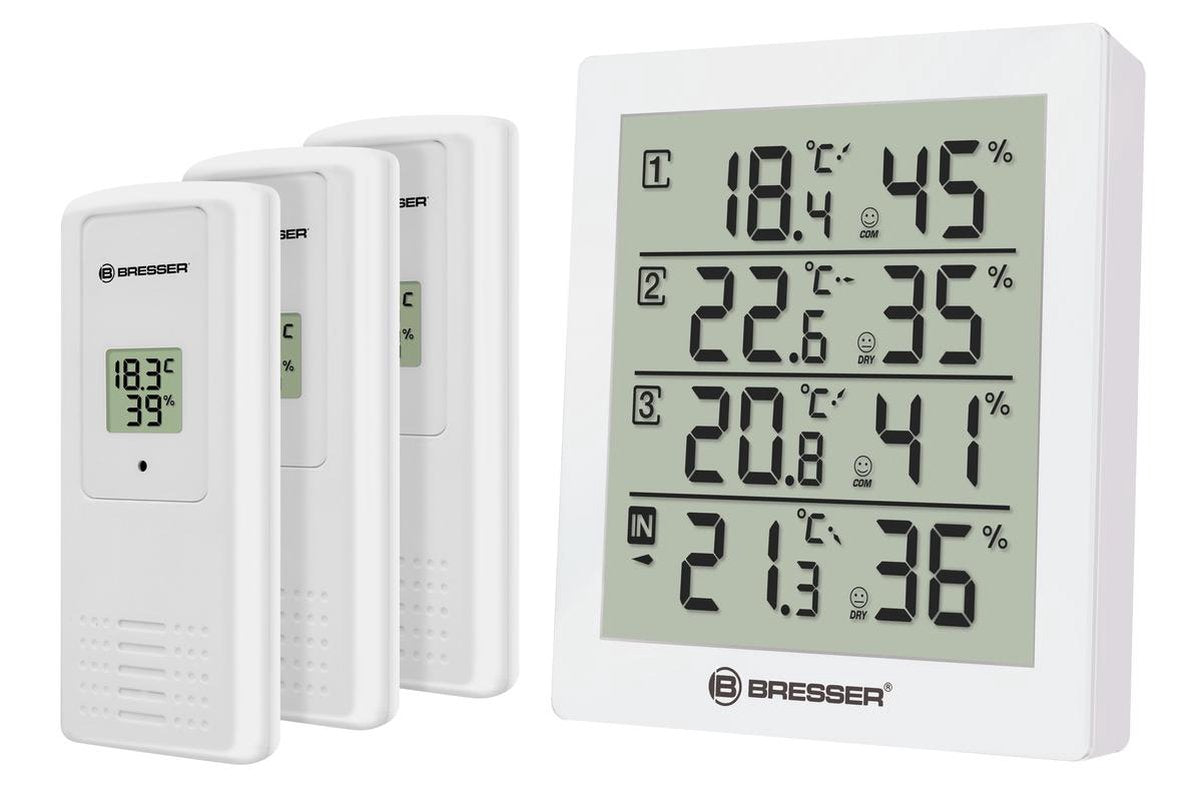 Bresser Wetterstation - Temeo Hygro Quadro - mit 4 unabhängigen Messdaten - Weiß