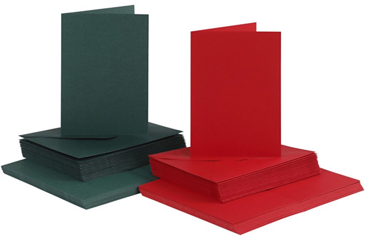 Creativ-Firmenkarten und Umschläge, Kartengröße 10,5 x 15 cm, Umschlaggröße 11,5 x 16,5 cm, 110+230 g, grün, rot, 50er-Set 1 Box
