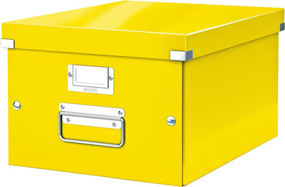 Leitz wow click store mittelgroße Aufbewahrungsbox – 85 % recycelter Karton – 28,1 x 37 cm (BxT) – für A4-Formate – ideal für das Büro und die Arbeit von zu Hause aus – gelb
